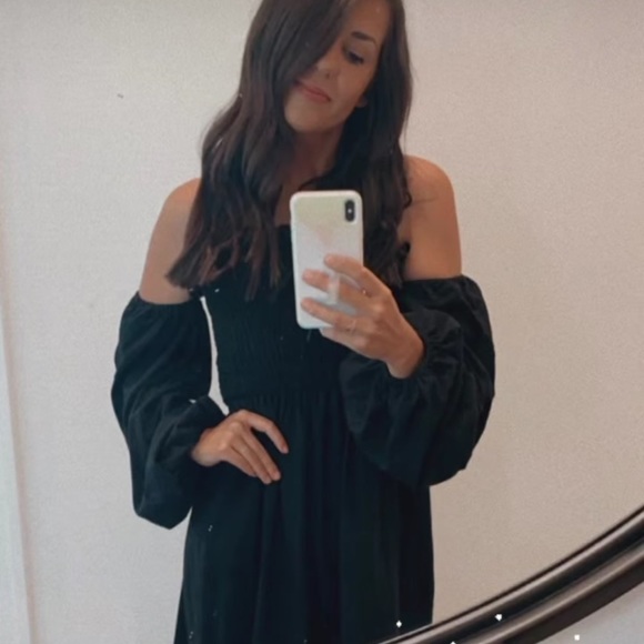 Puff Sleeve Linen Look Midi Smock Dress - Picture 1 of 2